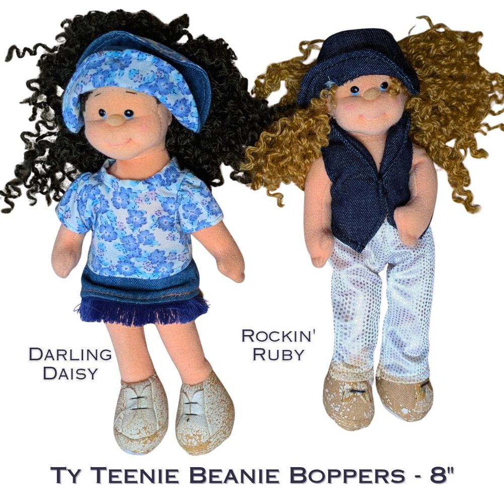 Ty Teenie Beenie Boppers Lot of 2 Glitzy Gabby Playful Peggy 8" Poseable